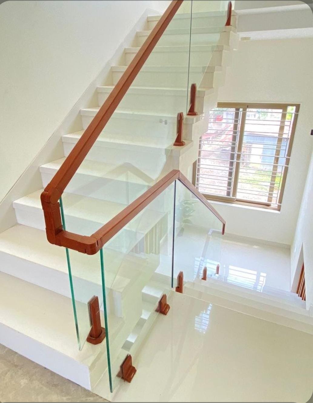 Aluminium wood coating glass railing in Madurai
